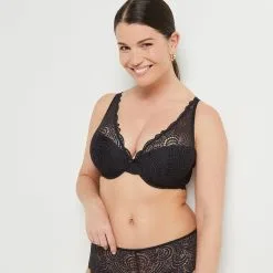 DENTELLE SOUTIEN-GORGE AMPLI FOULARD NOIR -Culottes RougeGorge Soldes 11145701 C