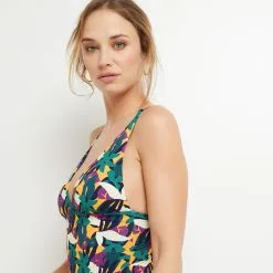 Lilou MAILLOT DE BAIN 1 PIECE TRIANGLE MULTICO ROSE -Culottes RougeGorge Soldes 20016200 D