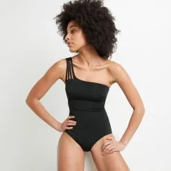 Lisa MAILLOT DE BAIN 1 PIECE 1 EPAULE NOIR -Culottes RougeGorge Soldes 20050200 C