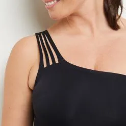 Lisa MAILLOT DE BAIN 1 PIECE 1 EPAULE NOIR -Culottes RougeGorge Soldes 20050200 Z