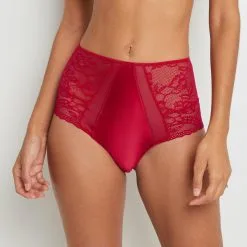 Culotte Taille Haute Femme | Trinity Culotte Taille Haute Dentelle Rouge | RougeGorge