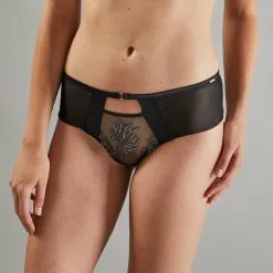 Shorty & Shorty-String Femme | Ava Shorty String Tulle Brode Noir/Argent | RougeGorge